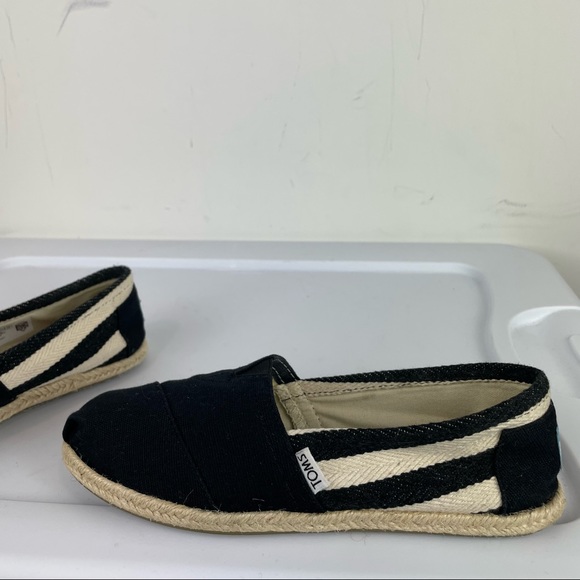 TOMS Womens Sz 7 Stripe University Classic Slip On Canvas Espadrille Shoes Black - Picture 6 of 9